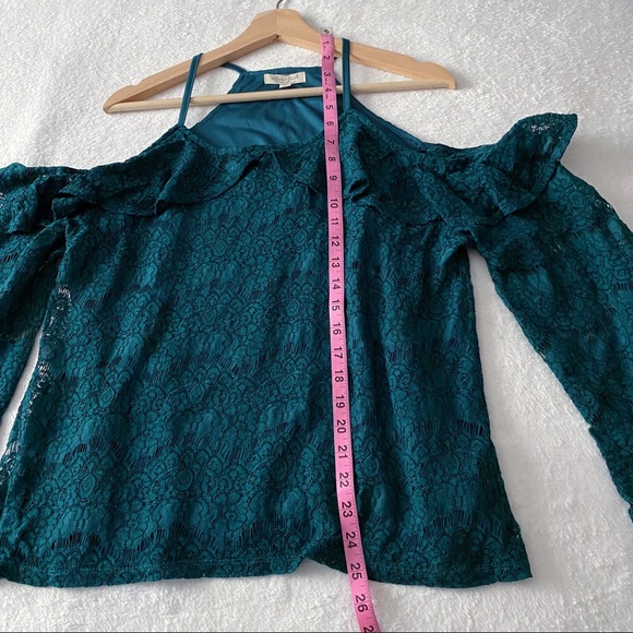 Dark Teal Cold Shoulder Lace Top - Picture 5 of 11